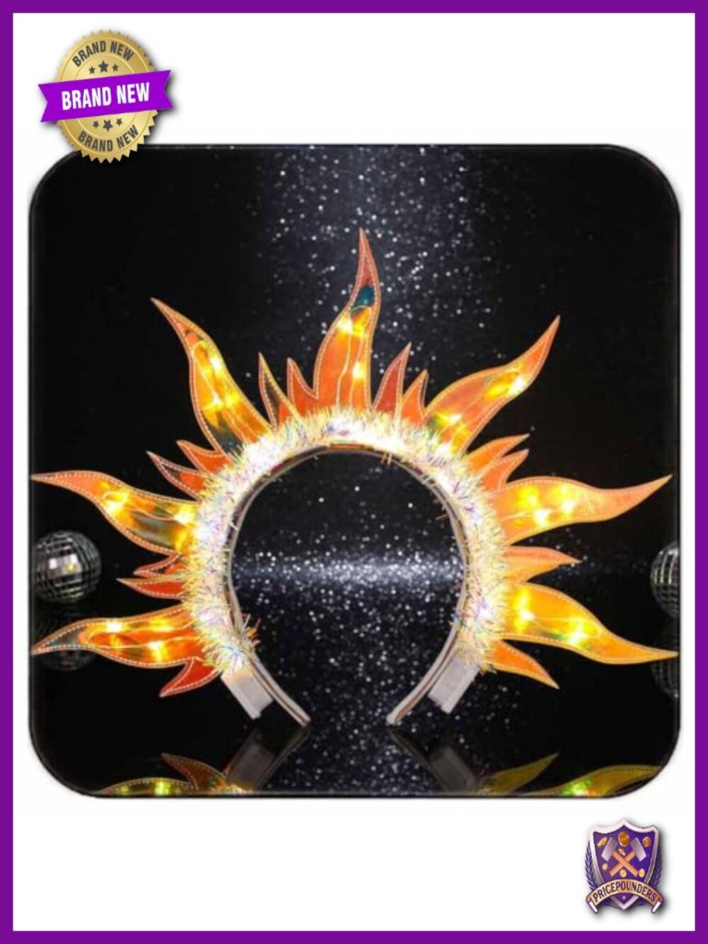 Light Up Fire Headband LED Sun Goddess Halo Flame Party Rave Hair Accessory